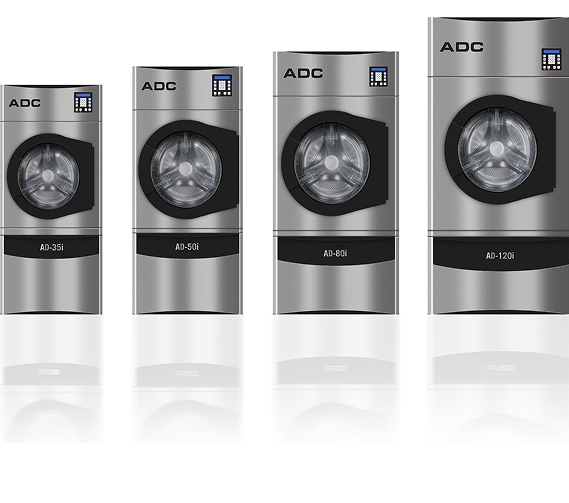 Lineup of ADC commercial dryers equipped with the S.A.F.E. fire suppression system
